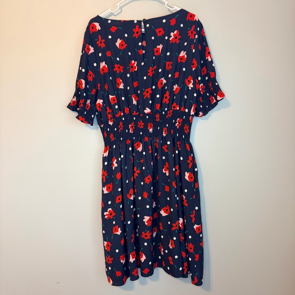 Kate Spade Dark Blue Dress with Red and White Floral Pattern - Picture 5 of 11